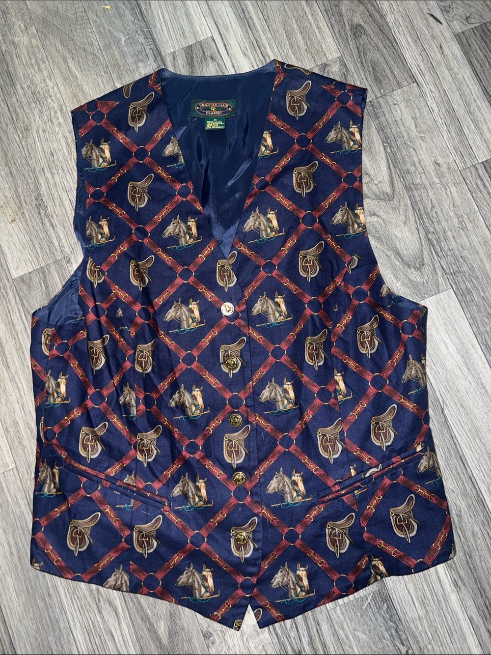 Vintage cotton equestrian print vest